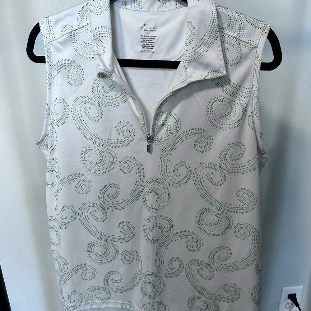 Izod White Sleeveless Tank Top with Polo Collar and Elegant Pattern